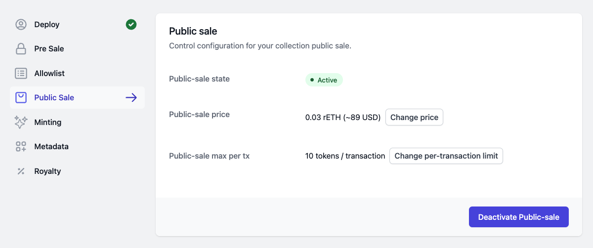 Dashboard Public Sale Widget